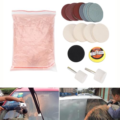 Windshield Scratch Remover Kit Glass Polishing Kit with Abrasive Discs and Felt Pads for Car Windscreen Rear Side Window Scratch Repair