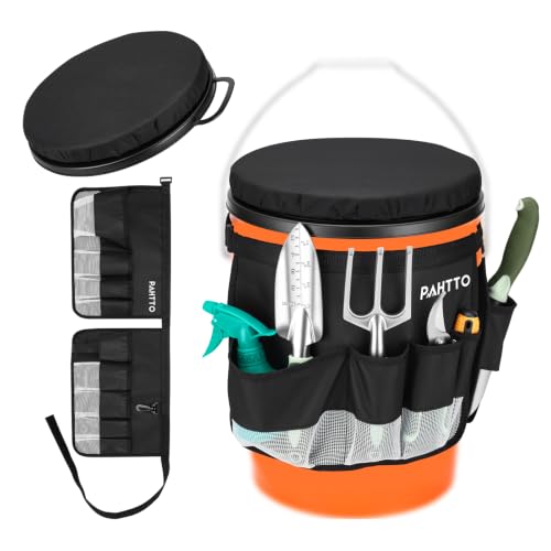 PAHTTO 5 Gallon Bucket Seat,Tool Organizer Bag & Bucket Seat Lid | Silent 360° Swivel Bucket Chair, for Camping, Fishing, Gardening, Yard Work, Hunting(Bucket and Tools Not Included)
