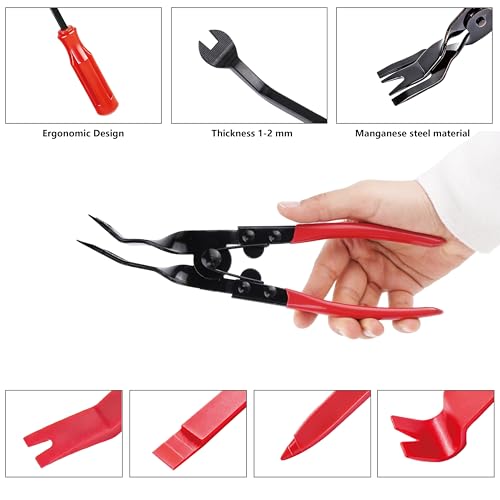 7 Pcs Car Trim Removal Tool Kit with Non-Scratch Plastic Pry Tool and Fastener Clip Pliers, Car Trim Removal Tool, for Auto Interior Car Panel Detachment, Dashboard, Door Clips & Upholstery