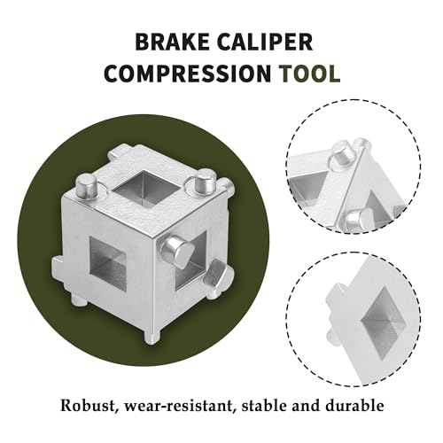 Junecarp Cube Brake Caliper Compression Tool,Steel Brake Caliper Tool Car Rear Disc Brake Piston Tool,Specialized Car Accessories Brake Piston Tool Adaptor Fits 3/8" Square Driver