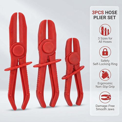 3 PCS Hose Pinch Off Pliers, Plastic Clamp Pliers Set for Automotive Flexible Hoses, Gas Lines Radiator Brake Coolant and Fuel Lines