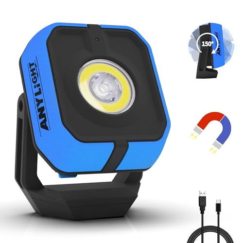 Led Work Light with 4 Modes,1200LM Portable COB Magnetic Light, Recharge Spotlight and Floodlight,150° Rotate IP65 Waterproof for Car Repair and Camping, Blue (1 Pack Without Hook) - color: Blue