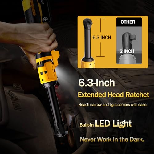 3/8" Cordless Ratchet Wrench Compatible with Dewalt 20V MAX Batteries(No Battery) 6.3-inch Extended Power Electric Ratchet Wrench With Led&Tool Bag,9 Sockets,Adapters & 3 Inch Extension Bar - color: Black