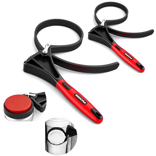 2-Piece Rubber Strap Adjustable Wrench Set Diameter 4" and 6", Oil Filter Pipe Jar Opener Strong Grip Plumbers Universal Spanner for Drain Sewer Cap Sink Pliers Nut Shower Head Valve Removal - style: 2-Pc Strap Wrench Set - Red