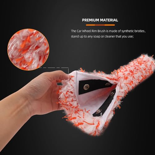 Microfiber Wheel Brush, SPTA Removable Car Wheel Cleaning Brush with 2 Interchangeable Microfiber Covers, Bendable, Firm Rim Cleaner Brush for Wheel Cleaning, Long Non-Slip Handle and Flat Head - color: Microfiber Wheel Brush