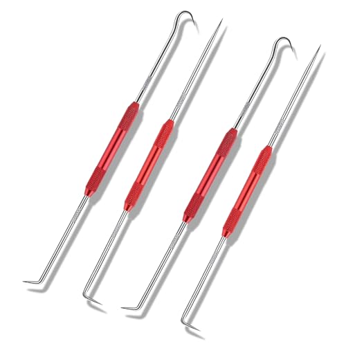 Salior 4PCS CarbonSteel Hook Tool and Pick Set,Double End Pick and Hook Set Auxiliary Dismantling Fittings,Universal O Ring Pick Set and Hook Tool Car Accessories Fit for Most Cars (Red) - color: Red/4PCS