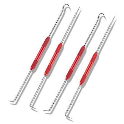 Salior 4PCS CarbonSteel Hook Tool and Pick Set,Double End Pick and Hook Set Auxiliary Dismantling Fittings,Universal O Ring Pick Set and Hook Tool Car Accessories Fit for Most Cars (Red) - color: Red/4PCS