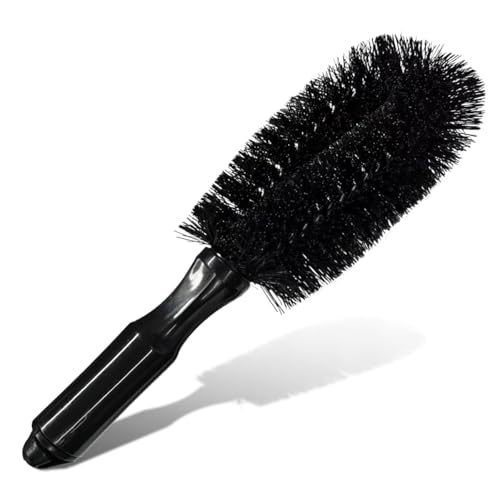Car Wheel & Tire Wash Brush, Soft Bristle Car Wheel Detailing Cleaning Brush with Short Handle, Multipurpose Vehicle Wheels Rims Scrub Brushes for Auto, Truck, SUV, Motorcycles (Black) - color: Black