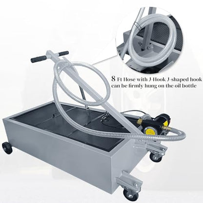 20 Gallon Low-Profile Oil Drain Pan with Electric Pump, Gray | Low-profile oil drain pan includes an electric pump, T-handle and J-hook for easier oil changes on cars and trucks. - color: Gray, size: 20 Gallon