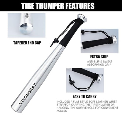 Aluminum Tire Checker Bat - Truckers Tool for Checking Tire Pressure - Silver - color: Silver