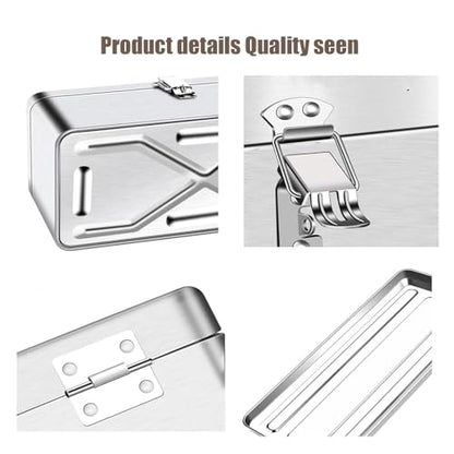 18" Metal ToolBox,Stainless Steel Tool Box,Heavy Duty Portable Tool Box,2 Layer with Carrying Handle metal locking latches make and Removable Tray,for Garage Workshop (Silver)