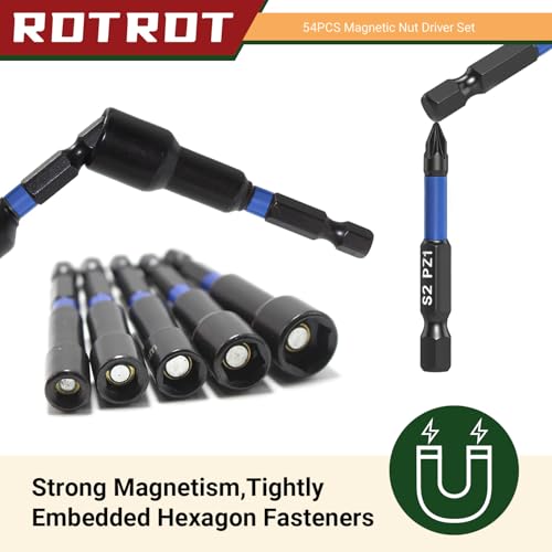 54-Piece Magnetic Nut Driver Set, Impact Drill Driver Bit 1/4", Metric & SAE Nut Drivers for Impact Drill, Socket Adapters, Screwdriver Bit, Quick-Release Extension, Wing Nut Driver, Storage Box - size: 54-Piece Magnetic Nut Driver Set
