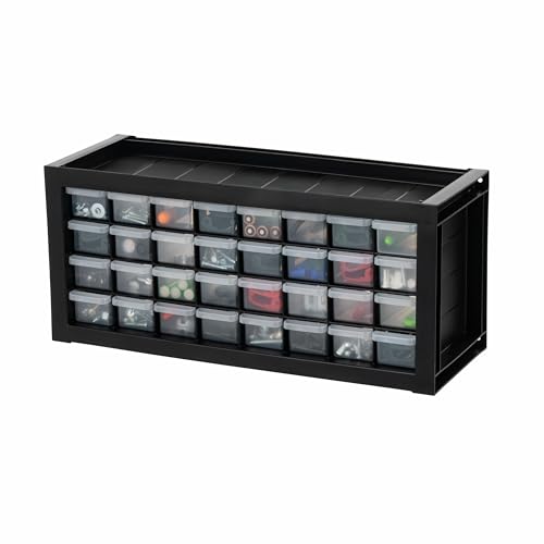 IRIS USA 32-Drawer Tool Organizer, Made in USA, Teacher Toolbox, Small Parts Plastic Storage Drawers for Screws, Hardware, Bead, Diamond Arts, Stackable Garage Storage Cabinet, Black - color: Black, size: 32 Drawer