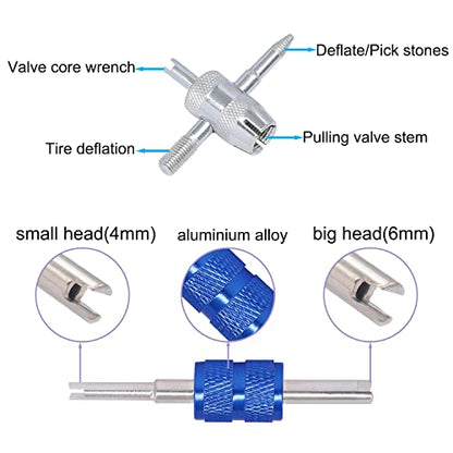 64PCS Tire Valve Stem Removal Tool Kit - 40PCS Tire Valve Cores, 20PCS Valve Stem Caps, 4-Way Valve Tool, Single and Dual Heads Valve Core Remover Tire Repair Tool - size: 64PCS
