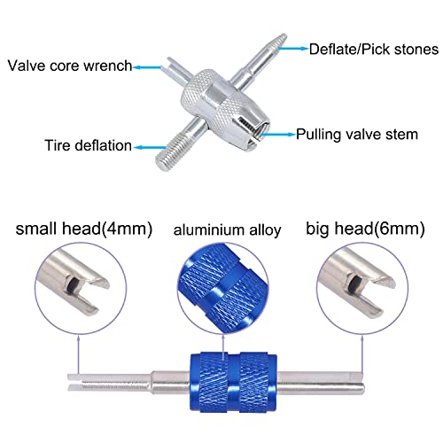 64PCS Tire Valve Stem Removal Tool Kit - 40PCS Tire Valve Cores, 20PCS Valve Stem Caps, 4-Way Valve Tool, Single and Dual Heads Valve Core Remover Tire Repair Tool - size: 64PCS