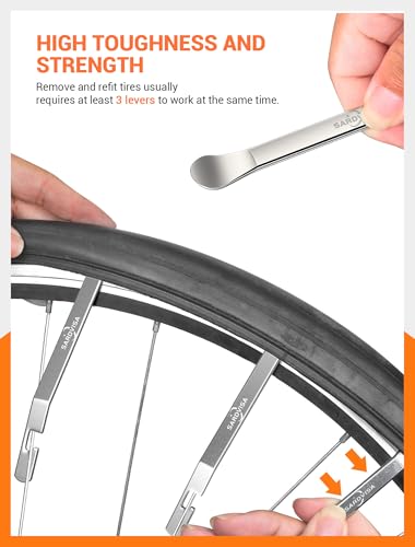 Bike Tire Levers, Bike Tire Tools for Road Mountain Bicycle Tire | Ultra Strong Tire Levers & Stainless Steel Tire Spoons, Great Value Bike Tire Repair Kit with Drawstring Bag & Core Wrench - size: 3-Pack Stainless Steel