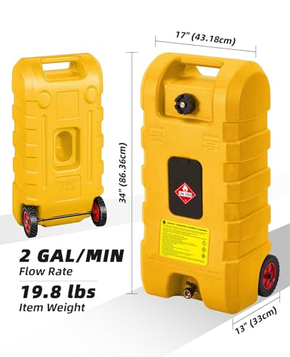 15 Gallon Gas Can, Portable Fuel Tank with Pump, Fuel Transfer Tank, Portable Gasoline Tank On Wheels with Le Fluid Transfer Siphon Pump and 10-Inch Hose for Cars, Boats, Lawnmowers, ATVs - color: Yellow