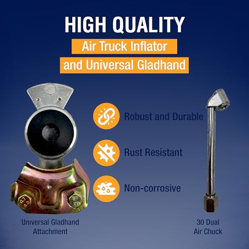 Torque 2PCS Heavy Duty Truck Tire Inflator Kit, Including 3/8" x 50 ft Air Hose, Universal GladHand & Dual Foot Chuck, Glad Hand Air Hose Kit, 300 PSI (2 x TR63051G) - color: c) 2 pcs of Inflator Kit