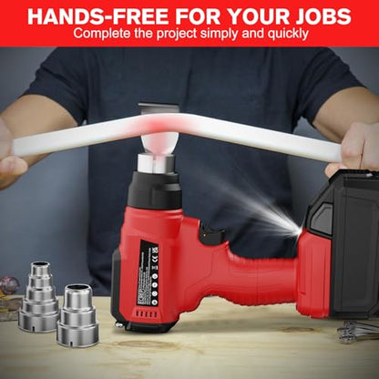 Cordless Heat Gun for Milwaukee 18V Battery, 350W 1022°F (550°C) Soldering Heat, Variable Temperature Control Hot Air Gun Kit with 4 Nozzles and Scraper, for Shrink Tubing, PVC Wrap(NO Battery)