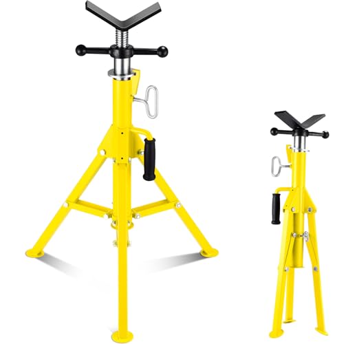V Head Pipe Jack Stand, Heavy Duty Pipe Stand, 2500LB Jack Stands Carbon Steel with Portable Folding Legs 28-52 Inch Height Adjustable 1/8"-12" Capacity - color: Yellow