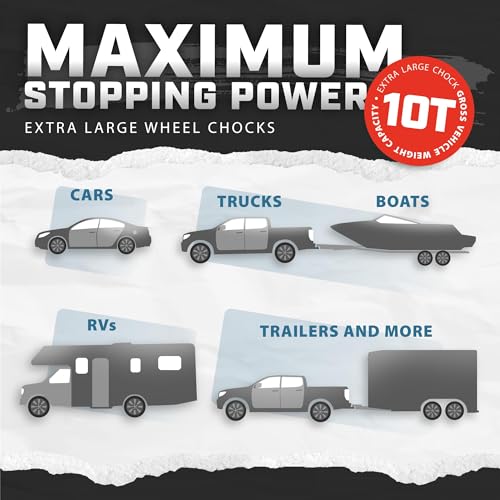 AFA Tooling 8T Heavy-Duty Wheel Chocks, 4 Pack, Two Pairs & Steel Handles | Four pieces cover separate parking spots without repositioning, saving time for multi-axle RVs, trailers and work vehicles - color: 4 Pack Extra Large