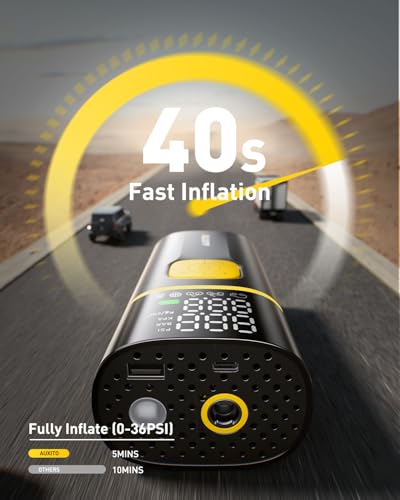 AUXITO AS1 PRO Tire Inflator Portable Air Compressor - 150PSI Dual Cylinder 7800 mAh & 12V DC, Bike Pump Air Pump for SUV, Truck, Bike, Motorcycle with Digital Tire Pressure Gauge, Car Gifts for Men - size: 7800mAh