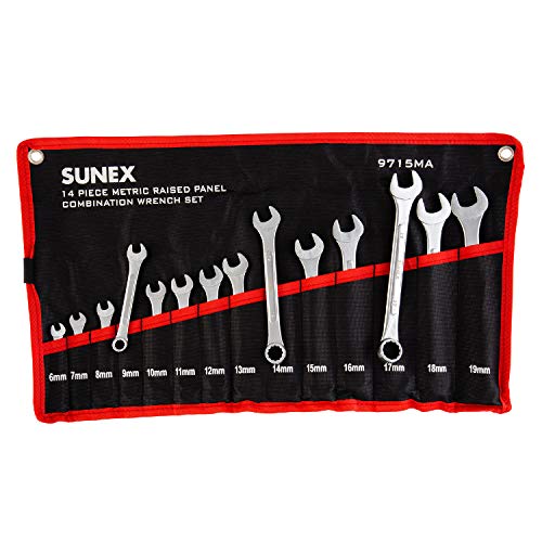 SUNEX TOOLS 9715A Metric Raised Panel Combination Wrench Set, 14 Piece - style: Raised-panel Metric Wrench Set 14P