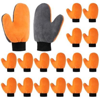 14 Pack Paint Mitt Gloves Scratch Free Microfiber Terry Gloves with Thumb Reusable Double Sided Coral Fleece Mitts for Car Wash, Dusting, Painting, Cleaning