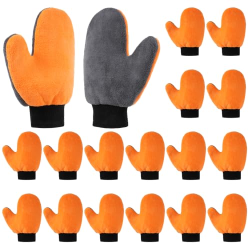 14 Pack Paint Mitt Gloves Scratch Free Microfiber Terry Gloves with Thumb Reusable Double Sided Coral Fleece Mitts for Car Wash, Dusting, Painting, Cleaning