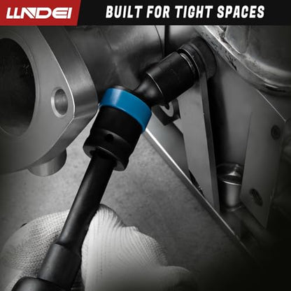 LLNDEI 27Pcs 3/8" Drive Swivel Impact Socket Set, CR-MO Swivel Socket Set Metric(8-22mm)& SAE(5/16-3/4),6 Point Wobble Socket Set with Ratchet Wrench, Extension Bar and Adapters. - size: 27Pcs 3/8" Swivel Socket Set S&M