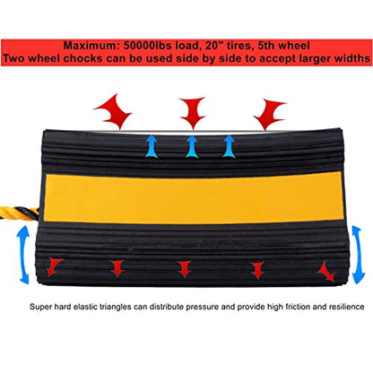 Wheel Chocks Rubber Heavy Duty Trailer Wheel Chocks with Yellow Reflective Visibility Tape and Yellow Nylon Rope 8.27" x 4.53" x 3.94" (Comes with Spare Yellow Reflective Strip) - color: Spare Yellow Reflective Strip