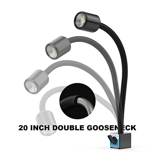 LED Machine Light with Strong Magnetic Base and Flexible Gooseneck for Lathe and Drill Press, 1200 Lumens, 12W 120V