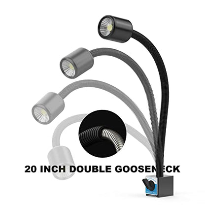 LED Machine Light with Strong Magnetic Base and Flexible Gooseneck for Lathe and Drill Press, 1200 Lumens, 12W 120V