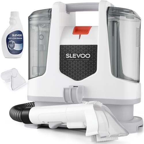 Slevoo 400W 18Kpa Carpet Cleaner Machine with 1 Bottle Cleaning Solutions | Strong Suction Upholstery Spot Cleaner for Pet Accidents Car Interiors Rugs Furniture, Dual 40oz Tanks, 16.4ft Cord, White - color: White