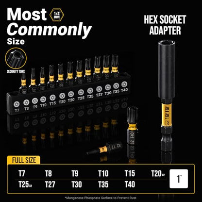 TGFTGF Impact Torx Bit Set 14PCS (TT7-TT40), 1” S2 Steel Security Torx, Tamper Proof Torque Star Bit Set with Magnetic CNC Machined Tips, Impact Screwdriver Bits with Extension Bit Holder Storage Case - size: 1" *13+1PCS