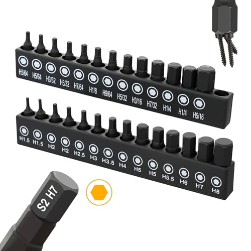 GRENPRO 27Pcs Hex Head Allen Wrench Drill Bit Set, 1/4" Hex Shank Quick-Change Magnetic Bits, Screwdriver Bit Set, Allen Wrenches Sets, Allen Socket Set, 1" Metric&SAE Magnetic Allen Key Drill Bits - size: 1" 27pcs(Metric&SAE)