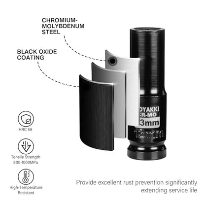 1/2" Drive 13mm Deep 6 Pt CR-MO Metric Impact Socket for Axle Nuts - size: 13mm, style: 1/2" Drive Deep