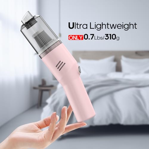 Mini Handheld Vacuum for Home&Car, Cordless Portable Rechargeable Pink | Quick Cleanups, Tight Spaces, USB-C Rechargeable, Easy Storage, Office, Cup Holders, Seat Gaps, Window Tracks