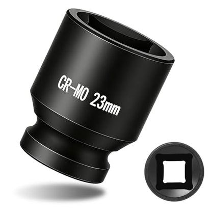 1/2" Drive 23mm Impact Socket Metric Standard Impact Socket Blackening Finish 4 Point Square Socket made with Chrome Molybdenum Alloy Steel for Auto Repair Mechanical Maintenance Removal of Axle Nut - size: 23mm - 4pt, style: 1/2" Drive Standard Socket