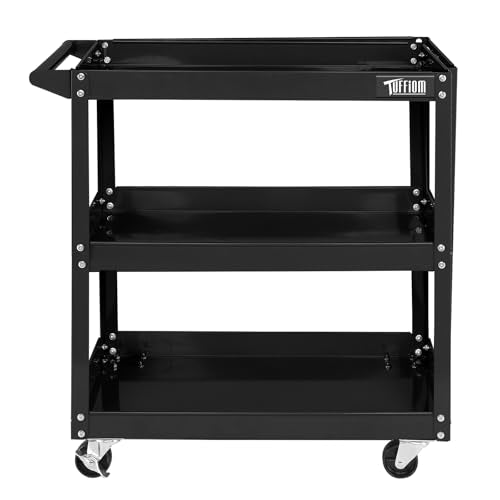 TUFFIOM 3 Tier Rolling Metal Tool Cart on Wheels,330 LBS Service Cart w/2 Brake,Heavy Duty Steel Utility Cart,Tool Organizer for Mechanic,Garage,Workshop,Warehouse & Repair Shop,Black - color: Black(3 Tier)