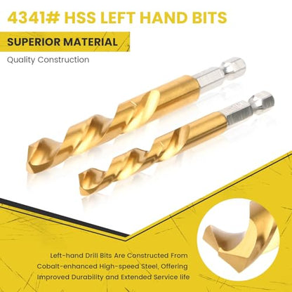 14-Pieces Screw Extractor and Left-Hand Drill Bit Set, Easy Out Broken Bolt Remover Reverse Cobalt HSS Steel Drill Kit, Ez Out Stripped, Rounded-Off, Damaged Bolts, Screws&Studs Removal Tool(Yellow)