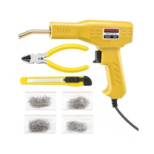 Car Plastic Welder, Vehicle Plastic Bumper Crack Repair Welder Gun Kit, 200PCS 4 Types 110V Portable Automotive Hot Welding Staplers with Carry Case, Universal for SUV RV Truck (Yellow) - color: Yellow