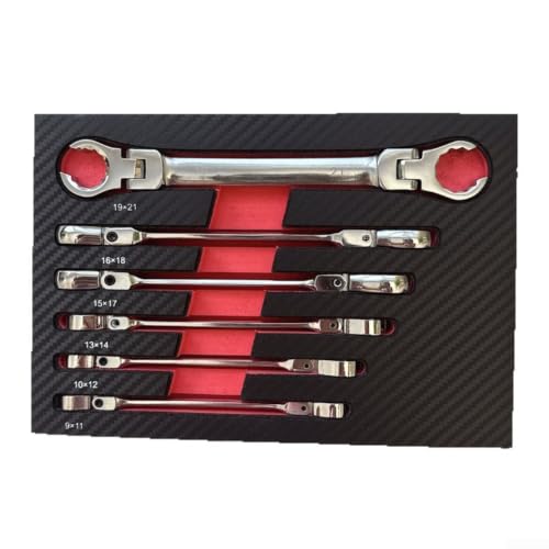 6PCS Flexible Head Flare Nut Wrench Set, 12-Point Metric Double-End Spanners (9-21mm), Chrome Vanadium Steel for Automotive & HVAC