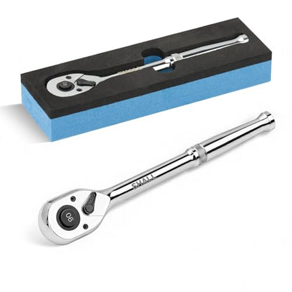 SHALL 3/8-Inch Drive Ratchet, 90-Tooth Quick-Release Ratchet Wrench | Reversible, Full Polished, Made of Chrome Alloy, Ideal for Auto Maintenance, Household DIY and Home Repairs - size: 3/8"