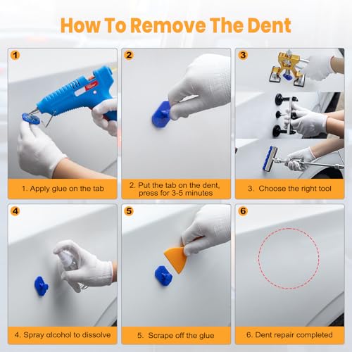 Sigoobal Car Dent Puller Kit, 135pcs Paintless Dent Removal Kit, Car Dent Repair Kit with Golden Lifter, Bridge Puller, Slide Hammer 2 in 1 T-Bar, Dent Puller for Car Refrigerator Door Ding Repair
