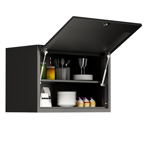 Garage Wall Cabinet, Wall Mounted Cabinet with Up-flip Door and Adjustable Shelf for Garage, Tool Room, Kitchen, Assembly Required (Black, Upflip Door-H20) - color: Black, size: Upflip Door-H20"