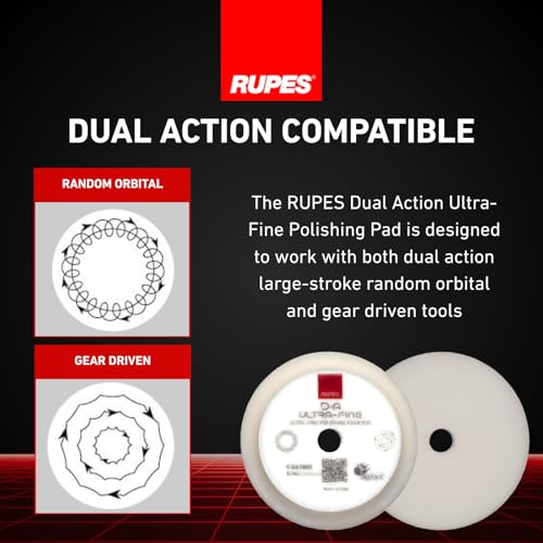 RUPES 9.DA100S Pack of 12 White D-A Ultra-Fine Polishing Foam Pads 100mm | Compatible with 4" Backing Plate | Ideal for Paint Correction & Gloss Enhancement | Extremely Fine Defect Removal - size: Ultrafine 100mm, style: Pack of 12