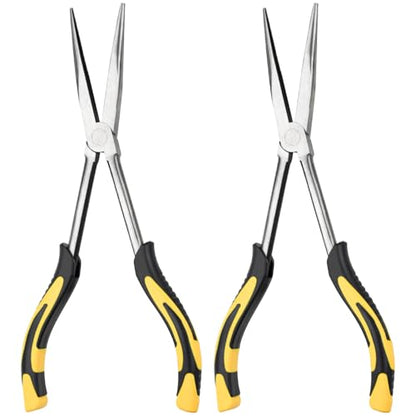 Long Needle Nose Pliers-11’’, for Home,Fishing, Jewelry,Crafts, 2pcs | for Tight Spaces,Paper Clamp Precision, High Carbon Steel, Non-slip Handle,Effort-Saving Design - style: Two-11in