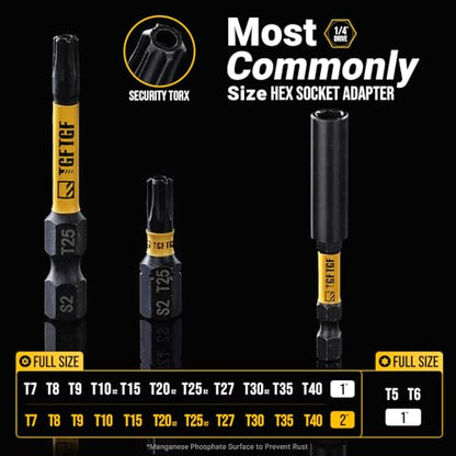 TGFTGF Impact Torx Bit Set 31PCS (T5 T6, TT7-TT40), 1” 2” S2 Steel Security Torx, Tamper Proof Star Bit Set with Magnetic CNC Machined Tips, Impact Screwdriver Bits with Bit Holder Storage Case - size: 30+1PCS