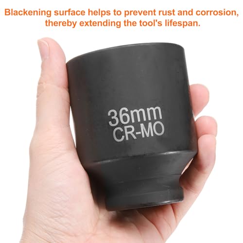 HARFINGTON 4 Point Square Socket 3/4" Drive 36mm Metric Square Impact Socket CR-MO Blackening Standard Wheel Sleeve Pneumatic Sleeve Tool for Auto Repair Mechanical Maintenance Home Use - size: 3/4"/36mm